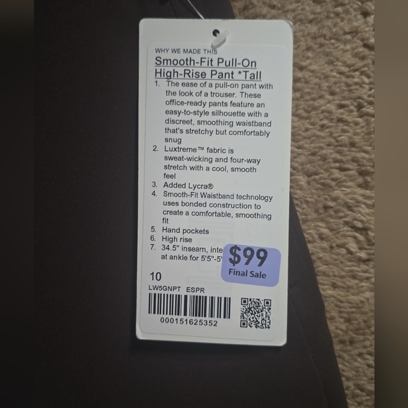 Lululemon Smooth fit to pull on high rise, pant tall - Picture 2 of 4